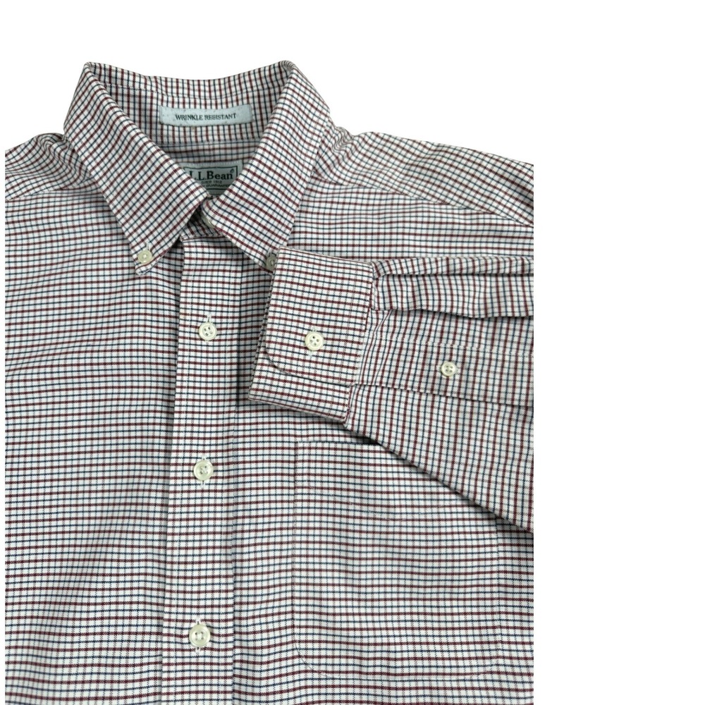 L.L. Bean Button Down‎ Shirt Mens Large 15.5-32 Wrinkle Resistant Tattersall